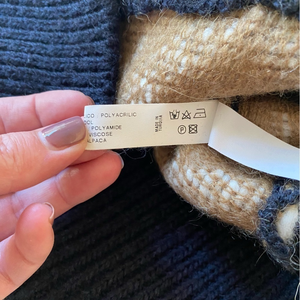 Sita Murt Scandinavian Wool Blend Knit Crewneck Sweater Blue Tan White Small - Picture 16 of 16